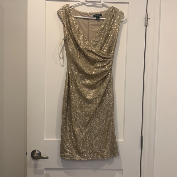 Selling gold sequin short Ralph Lauren Evening Dress size 2 - Picture 2 of 5
